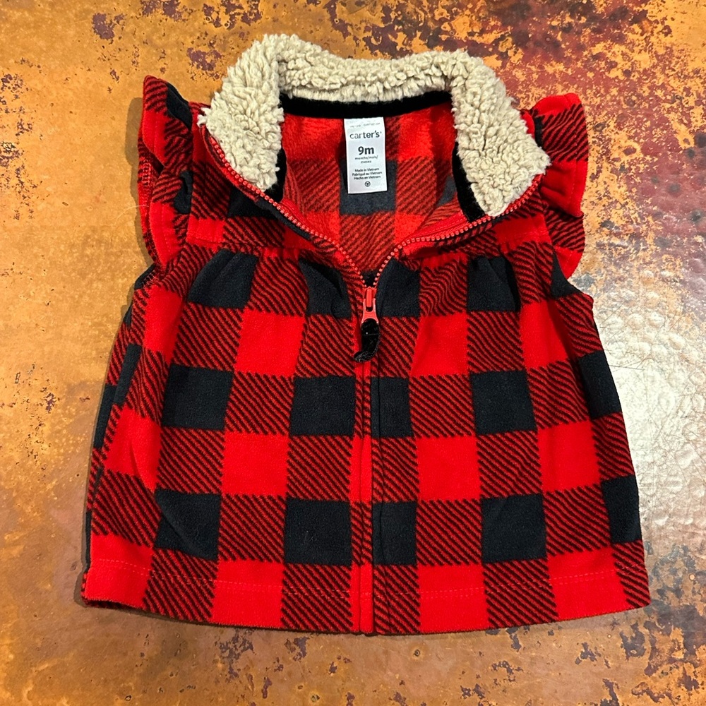 Carter's Buffalo Plaid Fur Collared Baby Vest